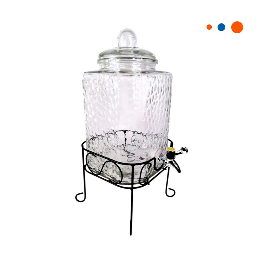 Dosificador de Bebida Transparente 6L con Base Metalica para Mesa Familiar Y Regalo Sticker