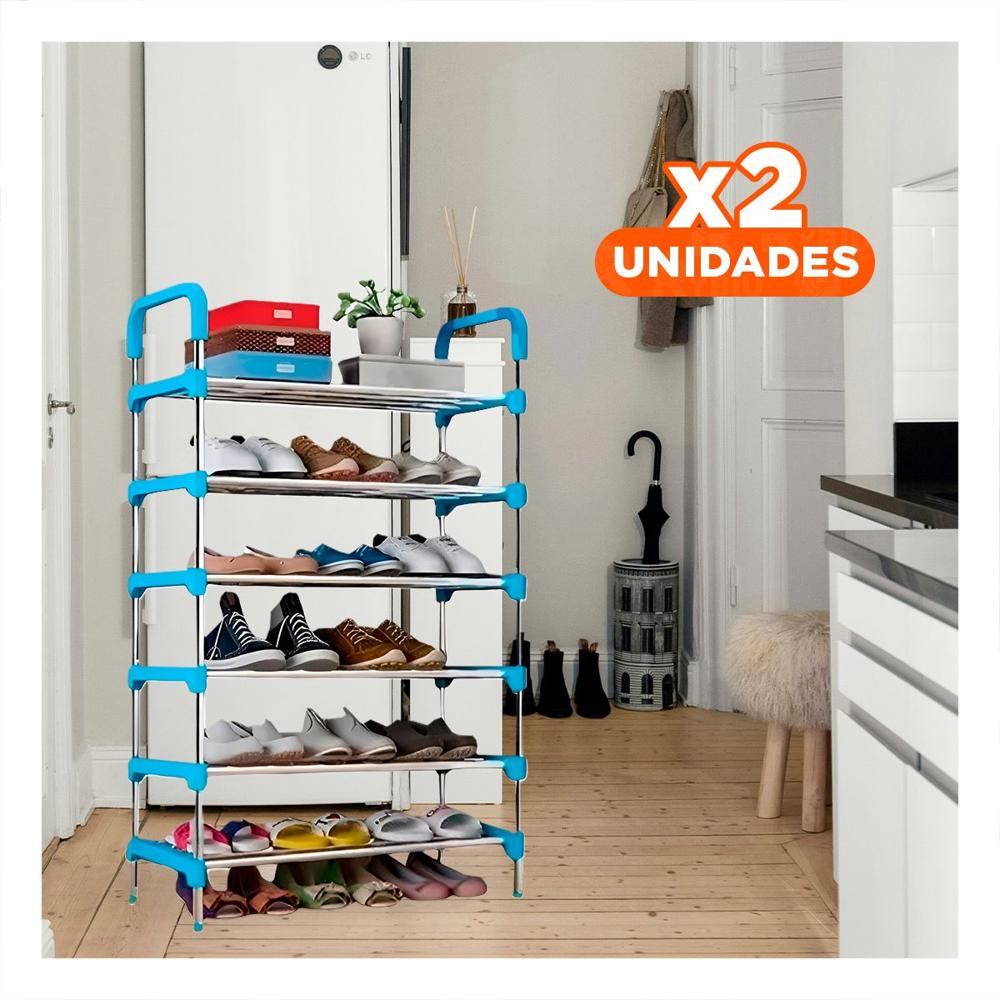 Pack2 Mueble Vertical 6 Niveles Estructura Compacta para Hogar Tono Celeste Y Papel Regalo