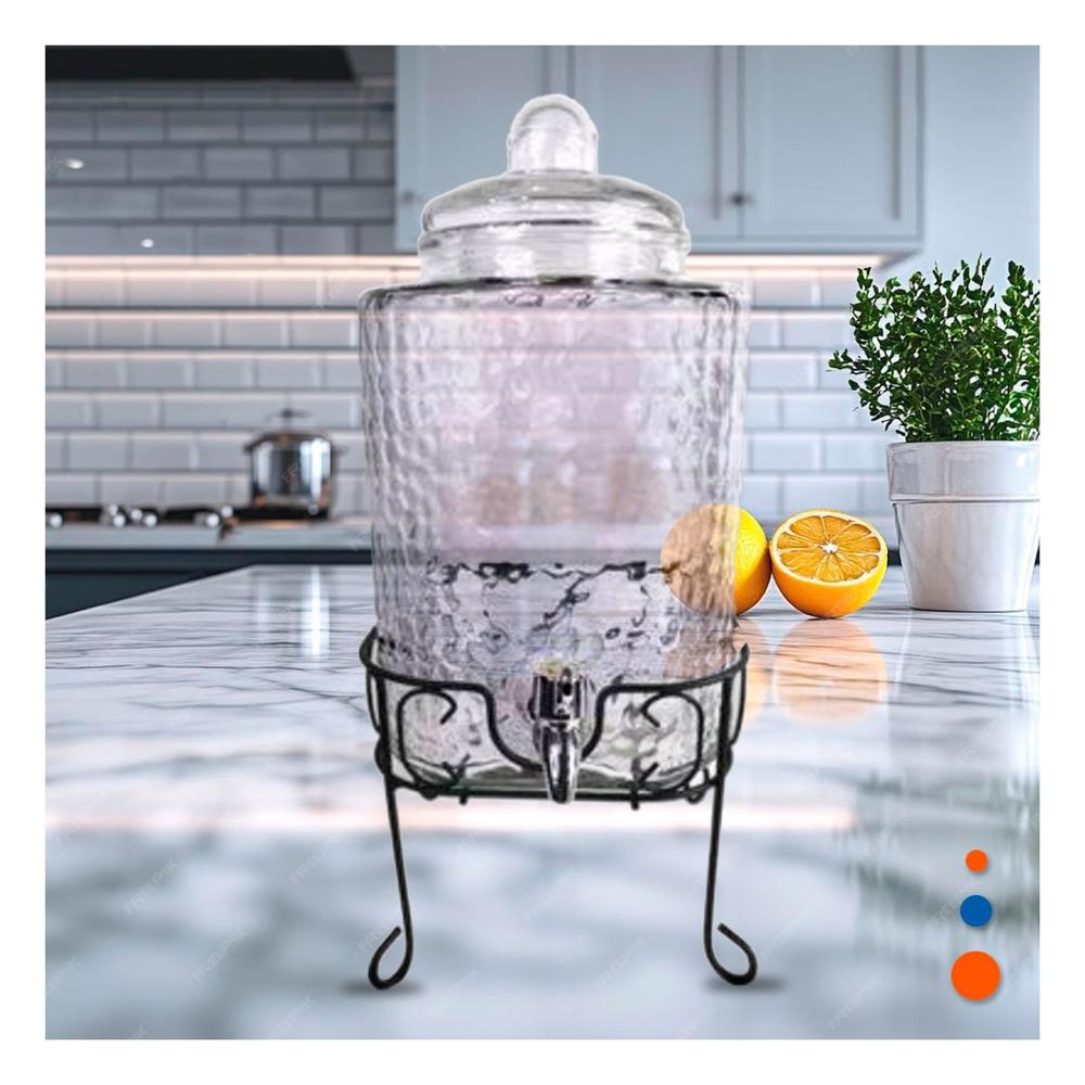 Recipiente de Bebida Transparente 6L con Base Metalica para Mesa y Reuniones Y notas