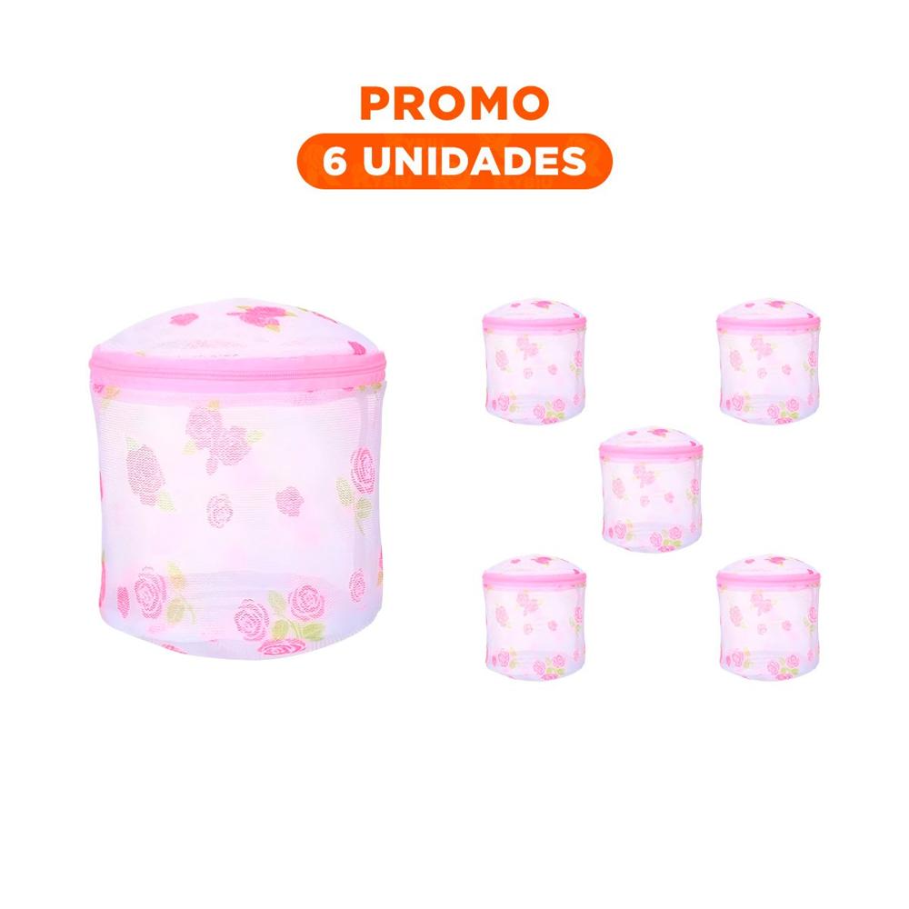 Pack6 Bolso Malla Lavadora Ropa Diseno Cilindro Blanco con Flores Firme Y Regalo Sticker
