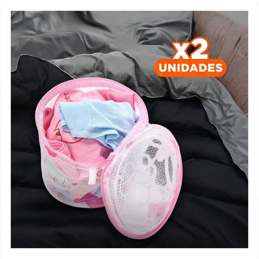 Pack2 Estuche Malla Lavado Ropa Forma Cilindro Blanco con Ositos Fino Diario Y Papel Regalo