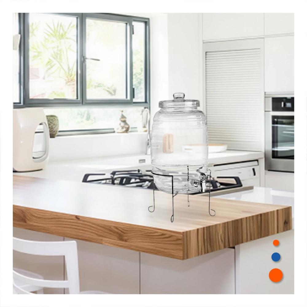 Contenedor de Bebidas 10L con Base Metalica y Tapa Chupon Transparente Celeste Y notas