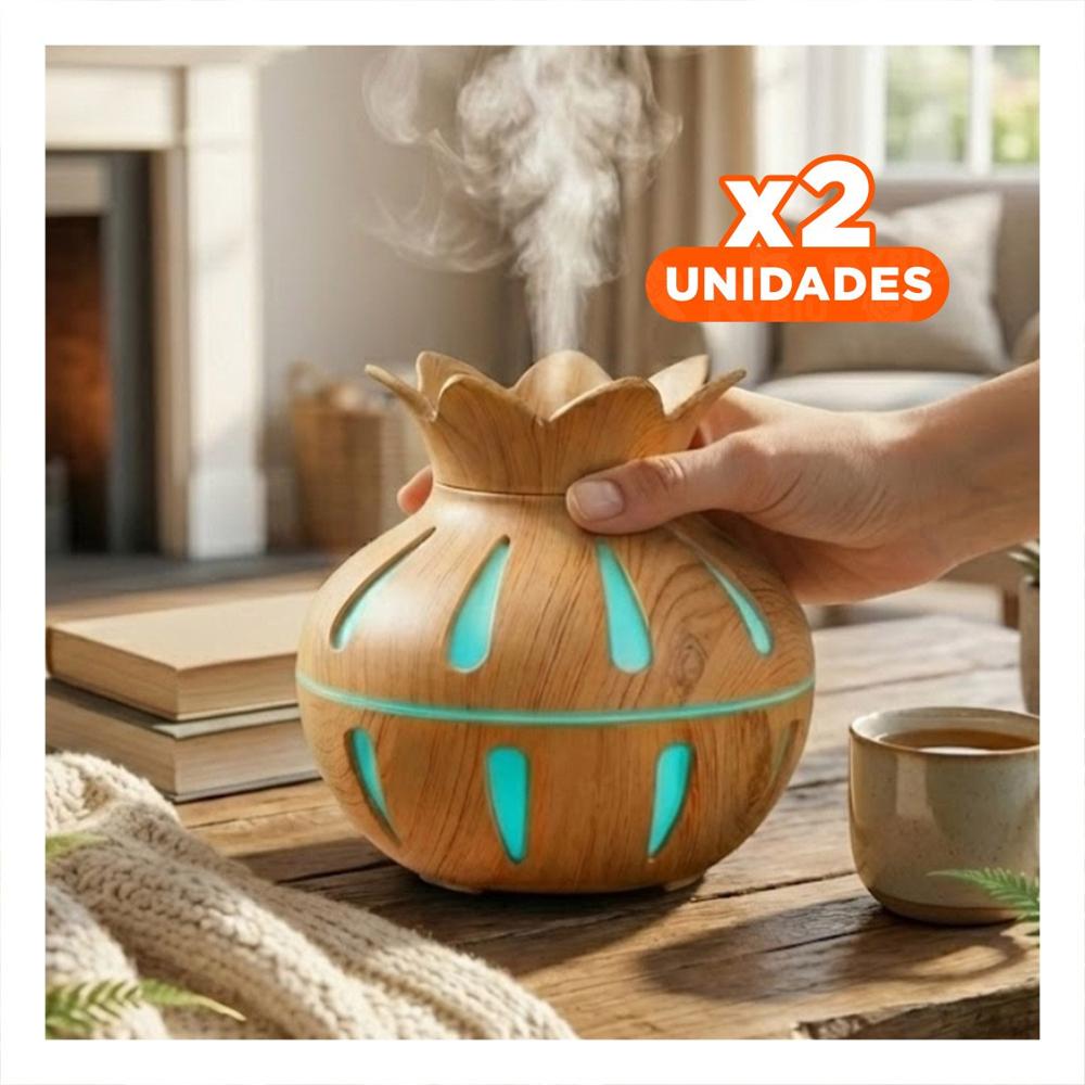 Pack2 Difusor de Mesa Ambiental 12x11cm y Forma Floral Color Madera Claro Y Papel Regalo