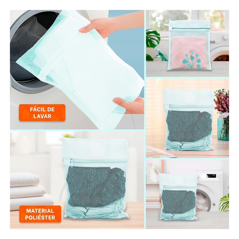 Bolsa Malla Lavadora Ropa Diseno Rectangular 40x30cm Celeste Resistente Y Ligas Regalo