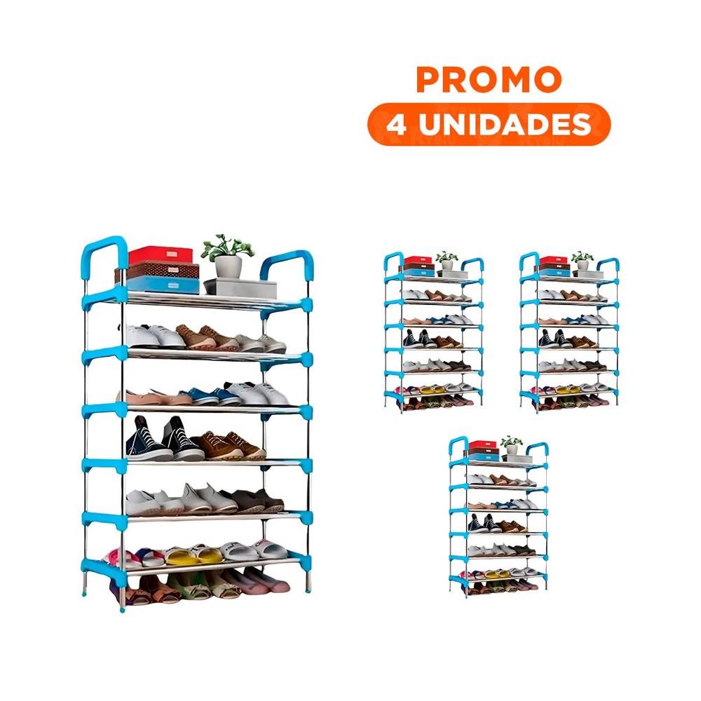 Pack4 Mueble Vertical 6 Niveles Forma Practica para Espacios Color Celeste