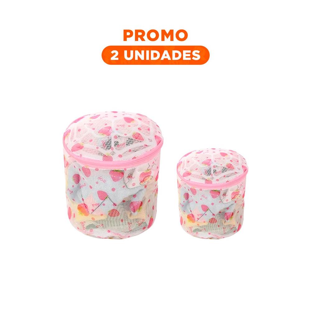 Pack2 Estuche Malla Protectora Ropa Estilo Cilindro Blanco con Fresas Seguro Y Regalo Sticker