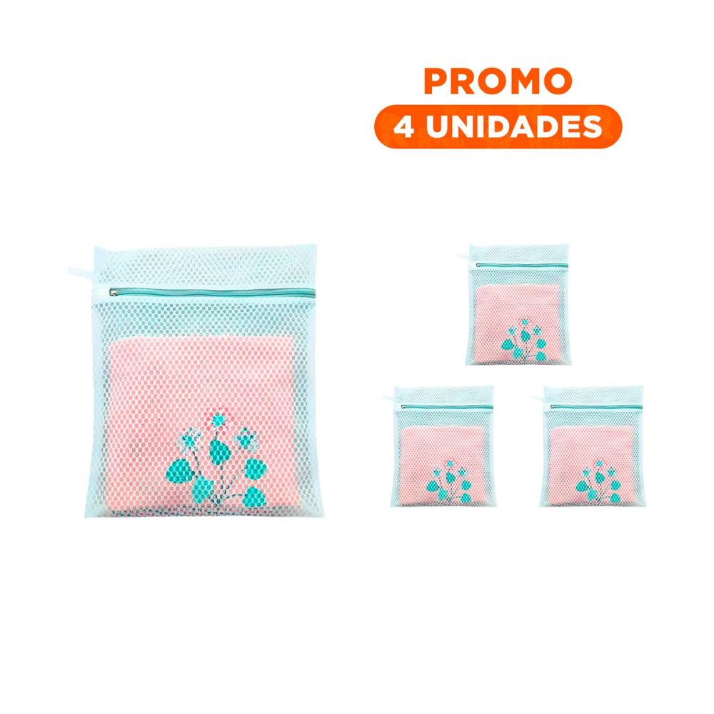 Pack4 Estuche Malla Lavadora Ropa Diseno Rectangular 40x30cm Celeste Firme