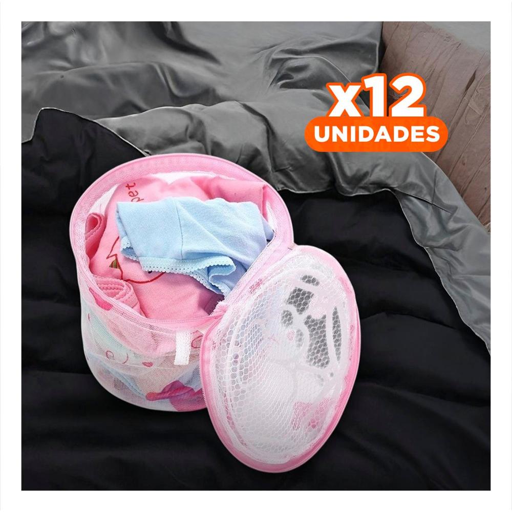 Pack12 Saco Malla Lavado Ropa Forma Cilindro Blanco con Ositos Fino Diario Y Regalo Sticker