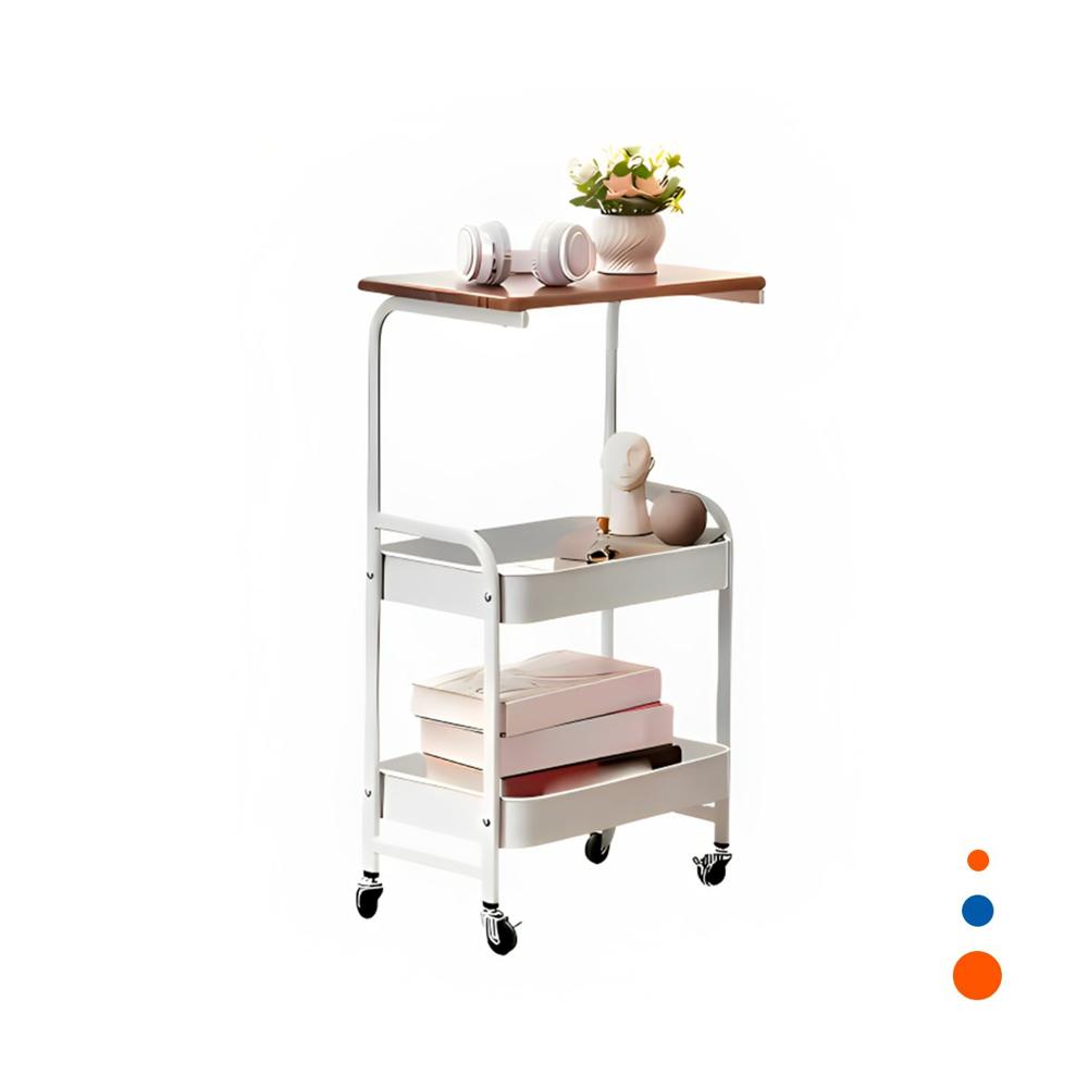 Estante Carrito con Mesa 3 Niveles Estilo Compacto con Ruedas Blanco Y Regalo Sticker