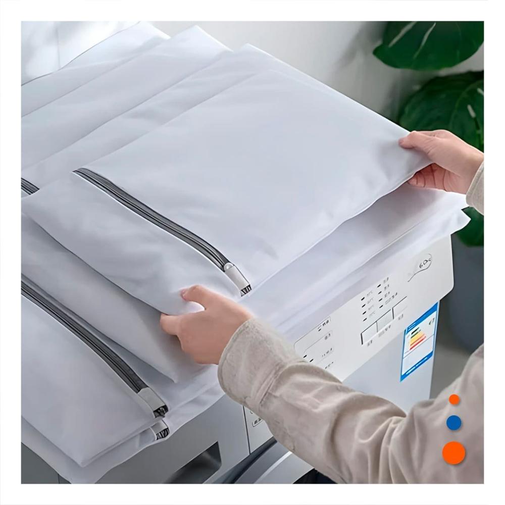 Bolsa Organizadora 3 Bolsas de Malla para Lavar Ropa Rectangular Blanco Y Notas