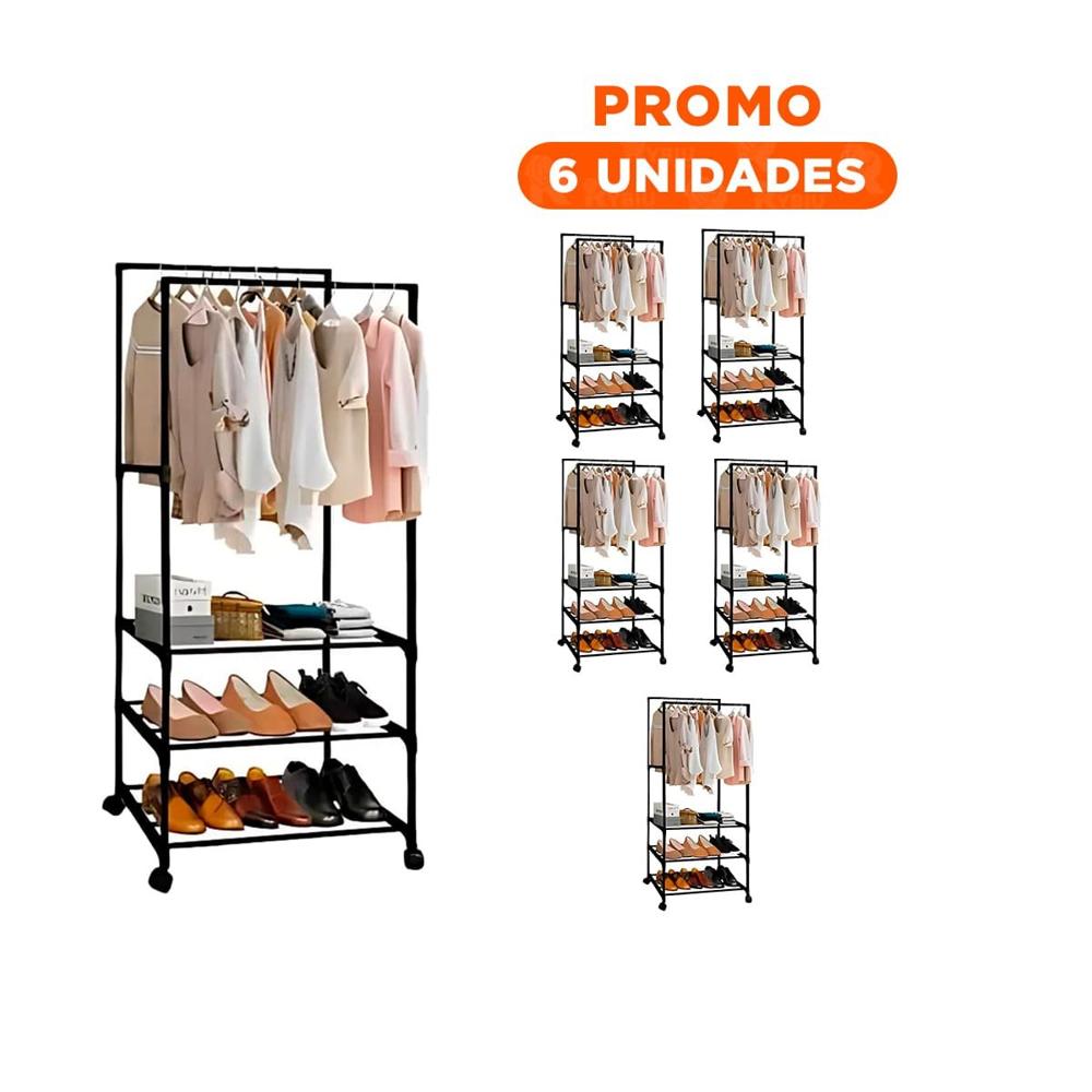 Pack6 Torre de Calzado 3 Niveles con Perchera Doble para Habitacion Negro Y Regalo Sticker