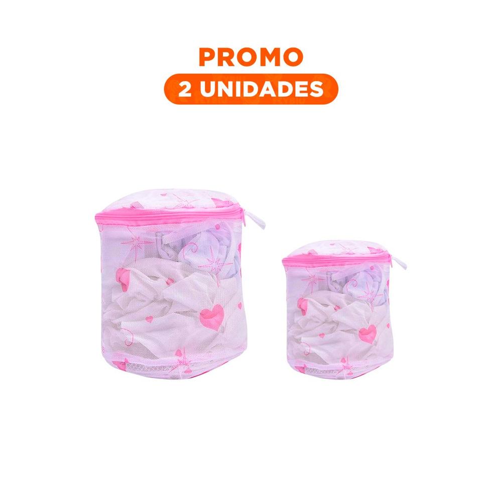 Pack2 Estuche Malla Protectora Ropa Estilo Cilindro Blanco con Corazones Y Regalo Sticker