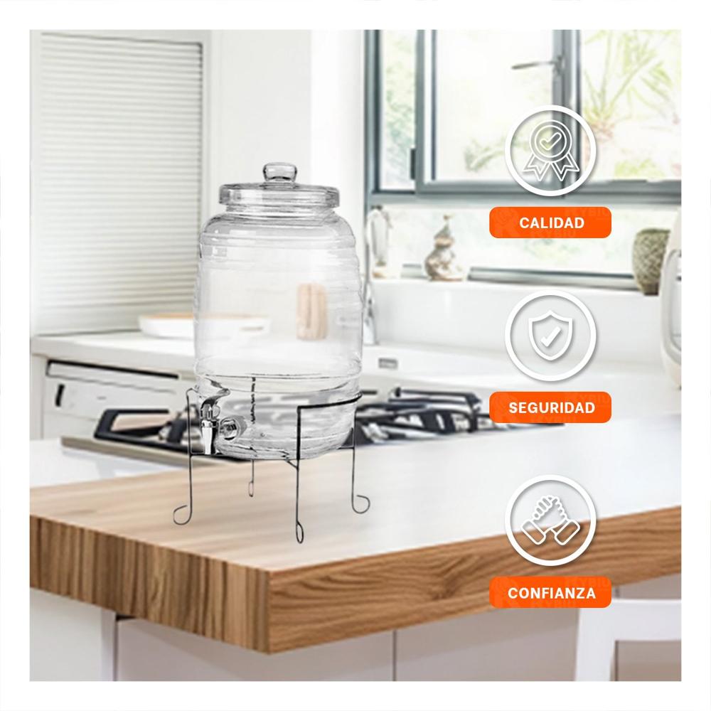 Dispensador de Bebidas 10L con Base Metalica y Tapa Chupon Transparente Celeste