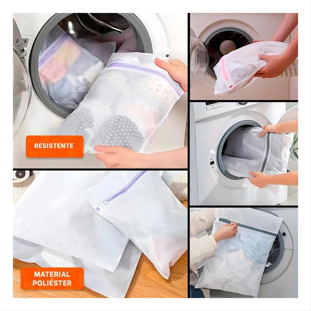 Porta Ropa 3 Bolsas de Malla para Lavar Ropa Rectangular Blanco Y Ligas Regalo
