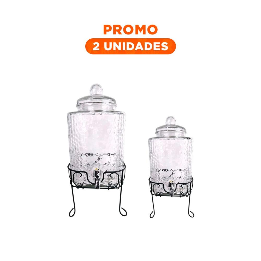 Pack2 Envase de Bebida Transparente 6L con Base Metalica para Reuniones Y Regalo Sticker