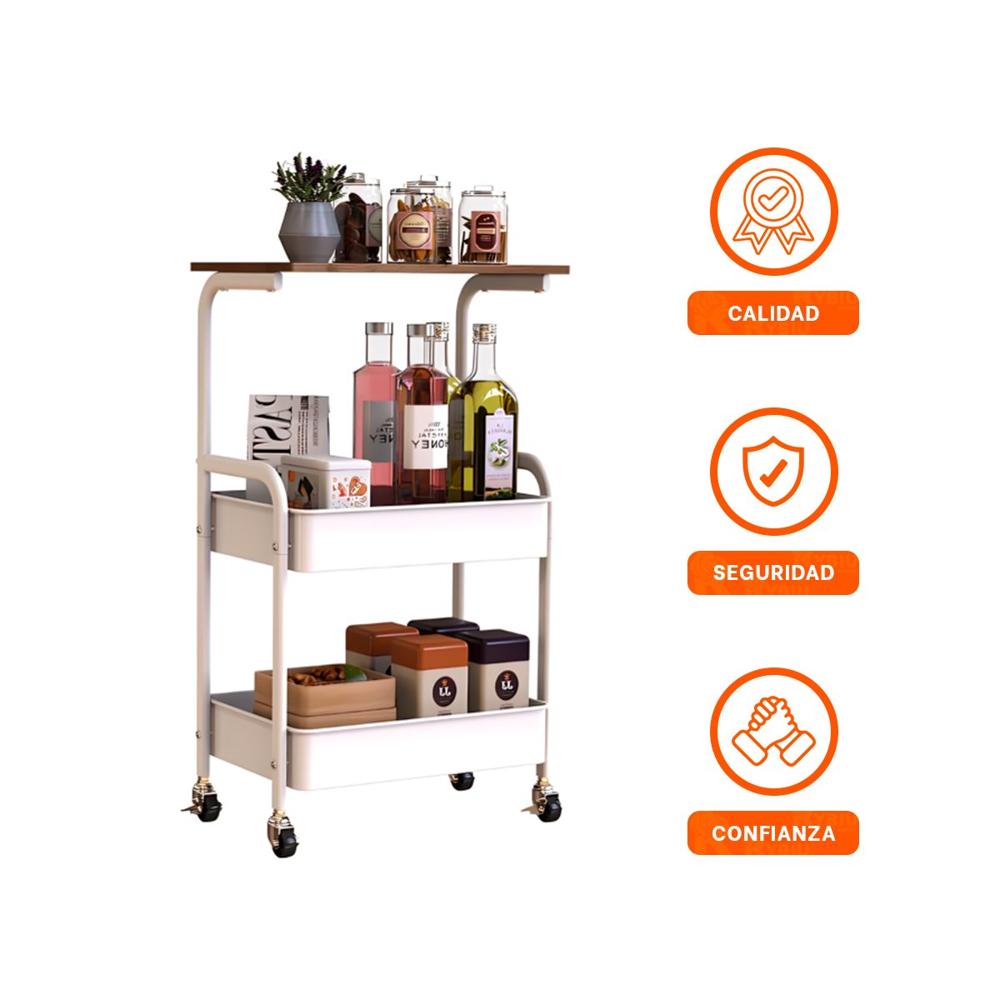 Pack6 Modulo Carrito con Mesa 3 Niveles Forma Moderna con Ruedas Blanco Y Regalo Sticker