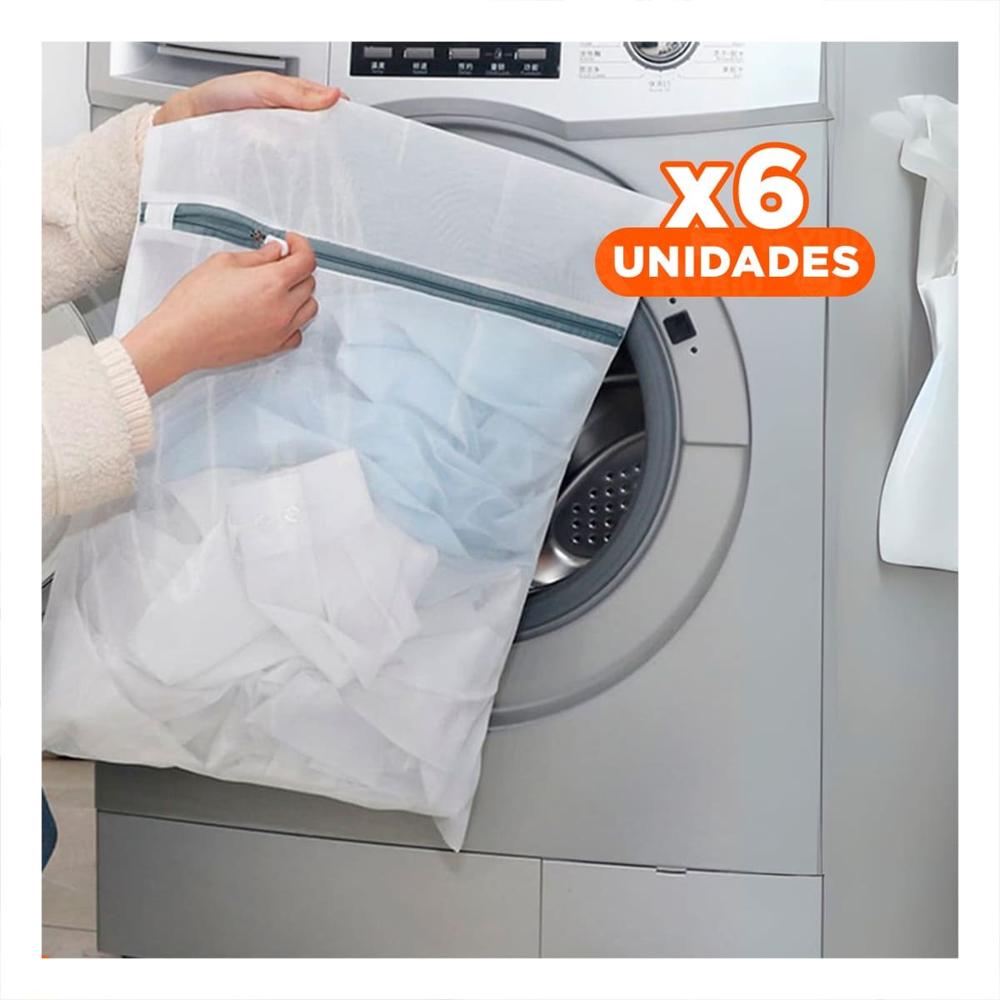 Pack6 Contenedor Hogar 3 Bolsas de Malla para Lavar Ropa Rectangular Blanco Y Papel Regalo