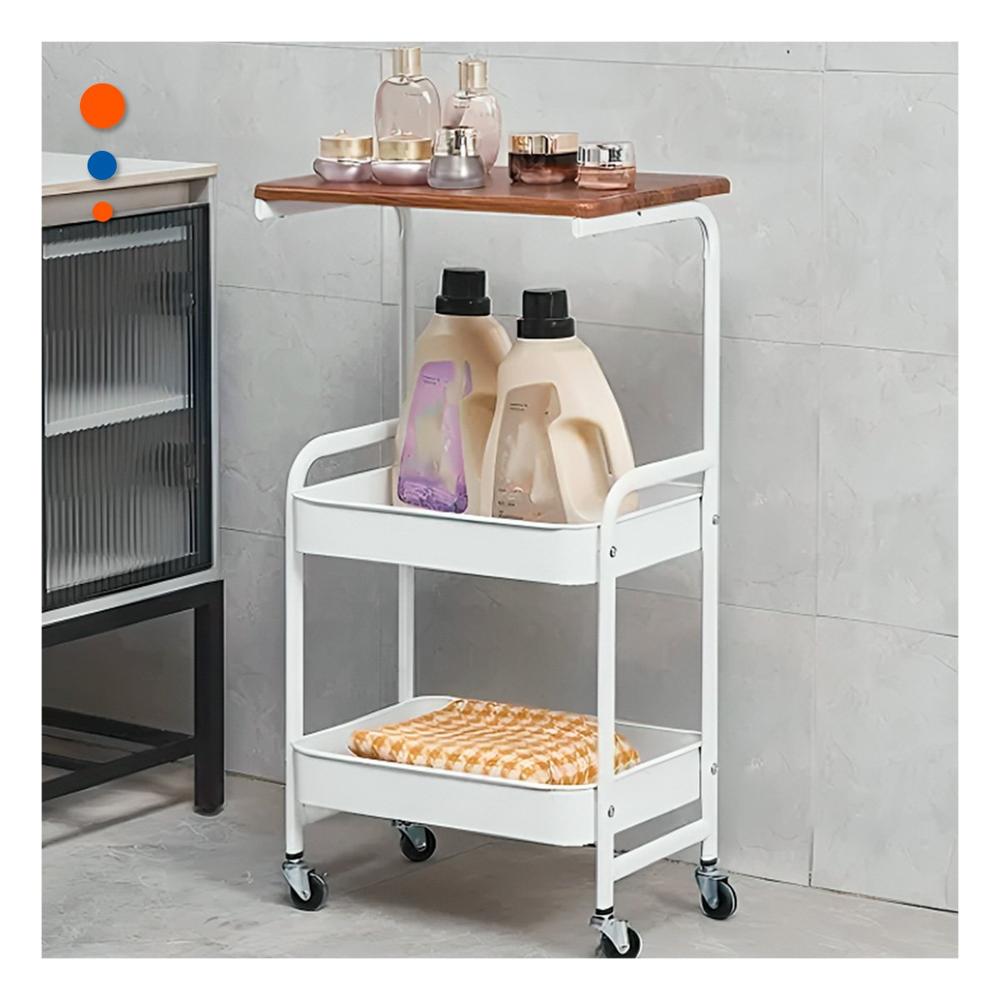 Estante Carrito con Mesa 3 Niveles con Ruedas Diseno Funcional Color Blanco