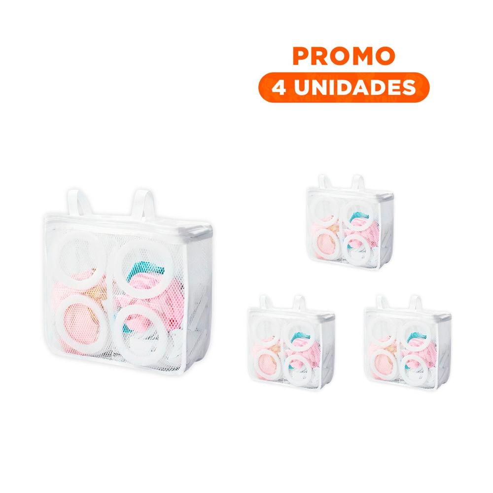 Pack4 Estuche Malla Protectora Ropa Diseno Cilindro Blanco con Rosas Delicado