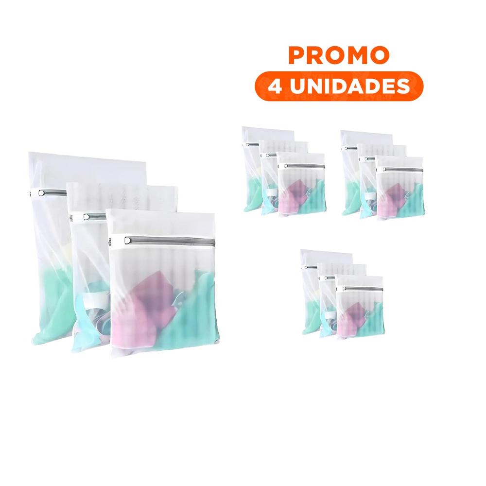 Pack4 Caja Organizadora 3 Bolsas de Malla para Lavar Ropa Rectangular Blanco