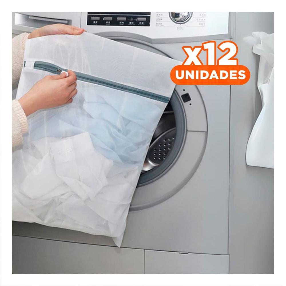 Pack12 Bolsa Hogar 3 Bolsas de Malla para Lavar Ropa Rectangular Blanco Y Papel Regalo