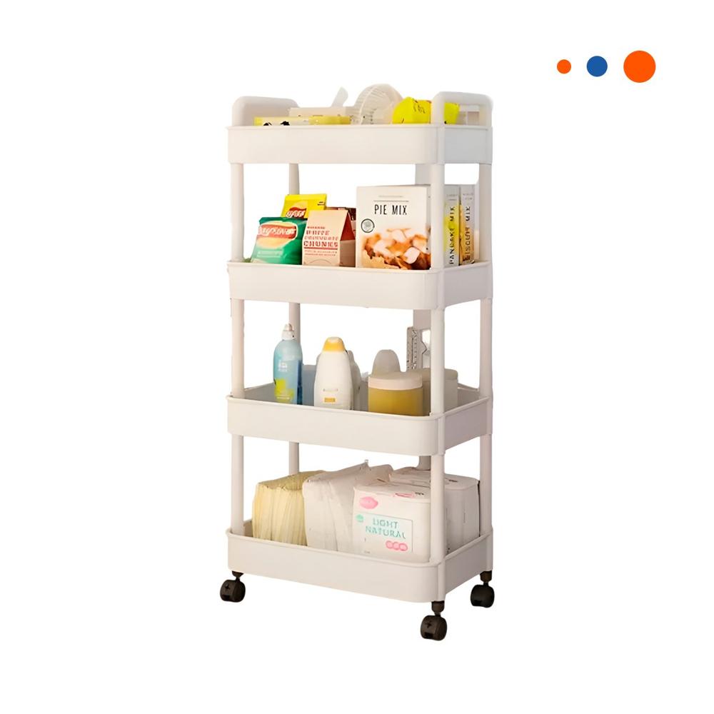 Mueble Movil Blanco de Plastico con Cuatro Niveles Ruedas y Asas para Hogar Y Regalo Sticker