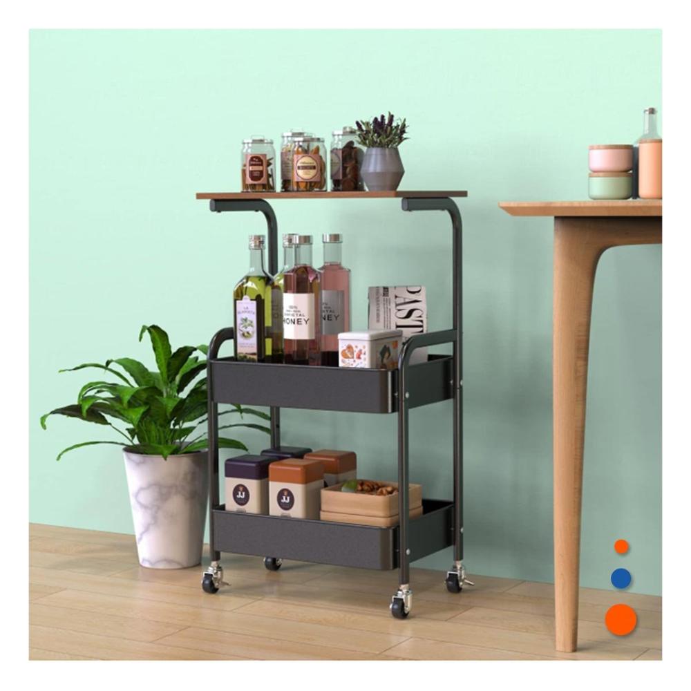 Estante Carrito con Mesa 3 Niveles Estructura Practica con Ruedas Negro Y Papel Regalo