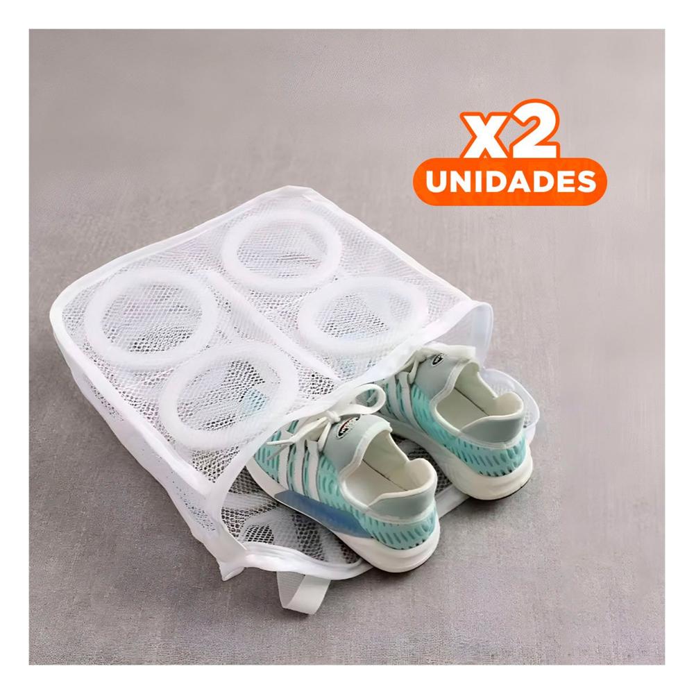 Pack2 Estuche Malla para Lavar Zapatos y Ropa Diseno Rectangular Blanco