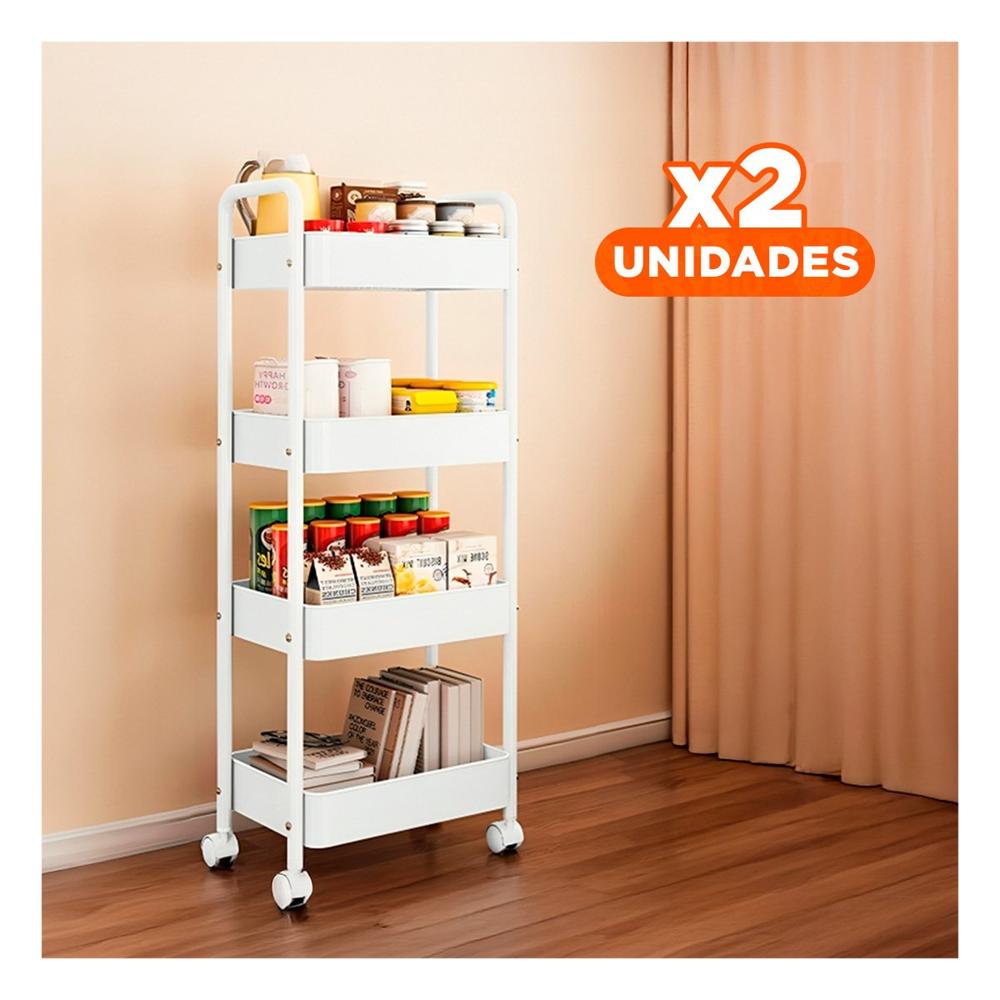 Pack2 Carrito Blanco de Metal con 4 Niveles Moviles y Asas para Cocina y Hogar