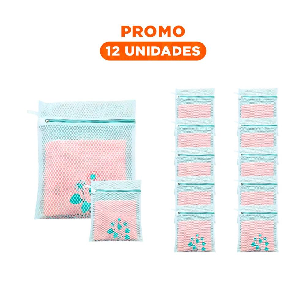 Pack12 Bolso Malla para Limpieza Ropa Formato Rectangular 40x30cm Celeste