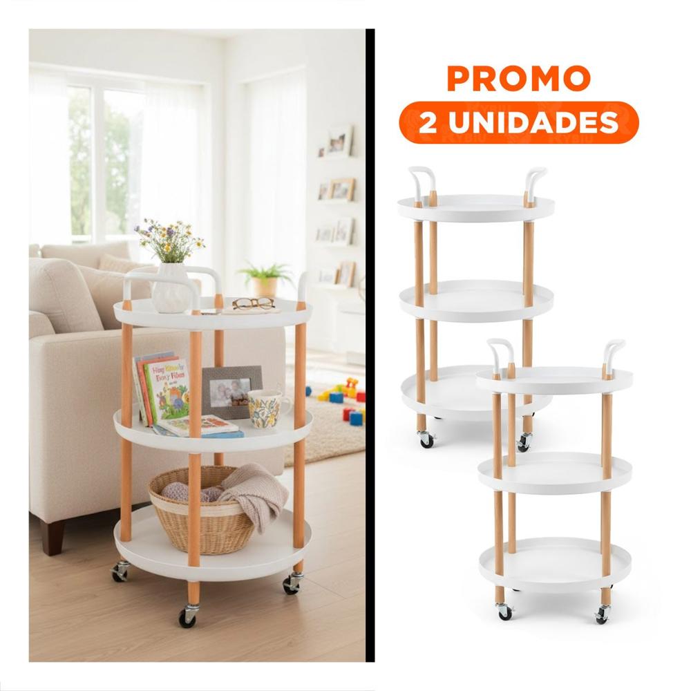 Pack2 Mueble 3 Niveles Circular con Asa Blanco Para Uso Diario y Limpieza Y Regalo Sticker