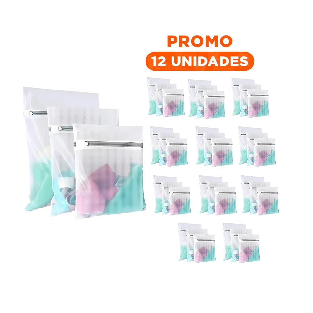 Pack12 Porta Ropa Hogar 3 Bolsas de Malla para Lavar Ropa Rectangular Blanco