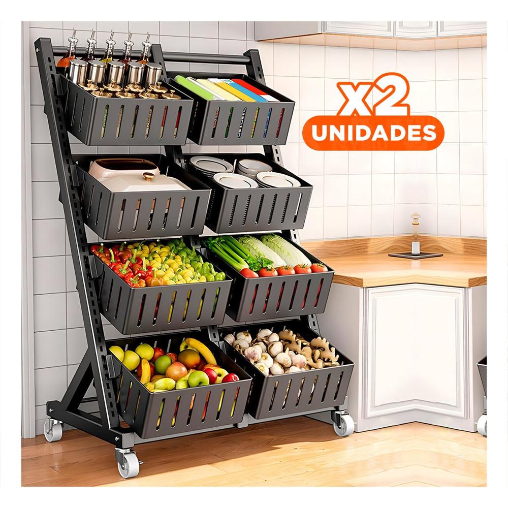 Pack2 Estante Organizador con 4 Niveles y 8 Bandejas para Hogar Moderno Negro