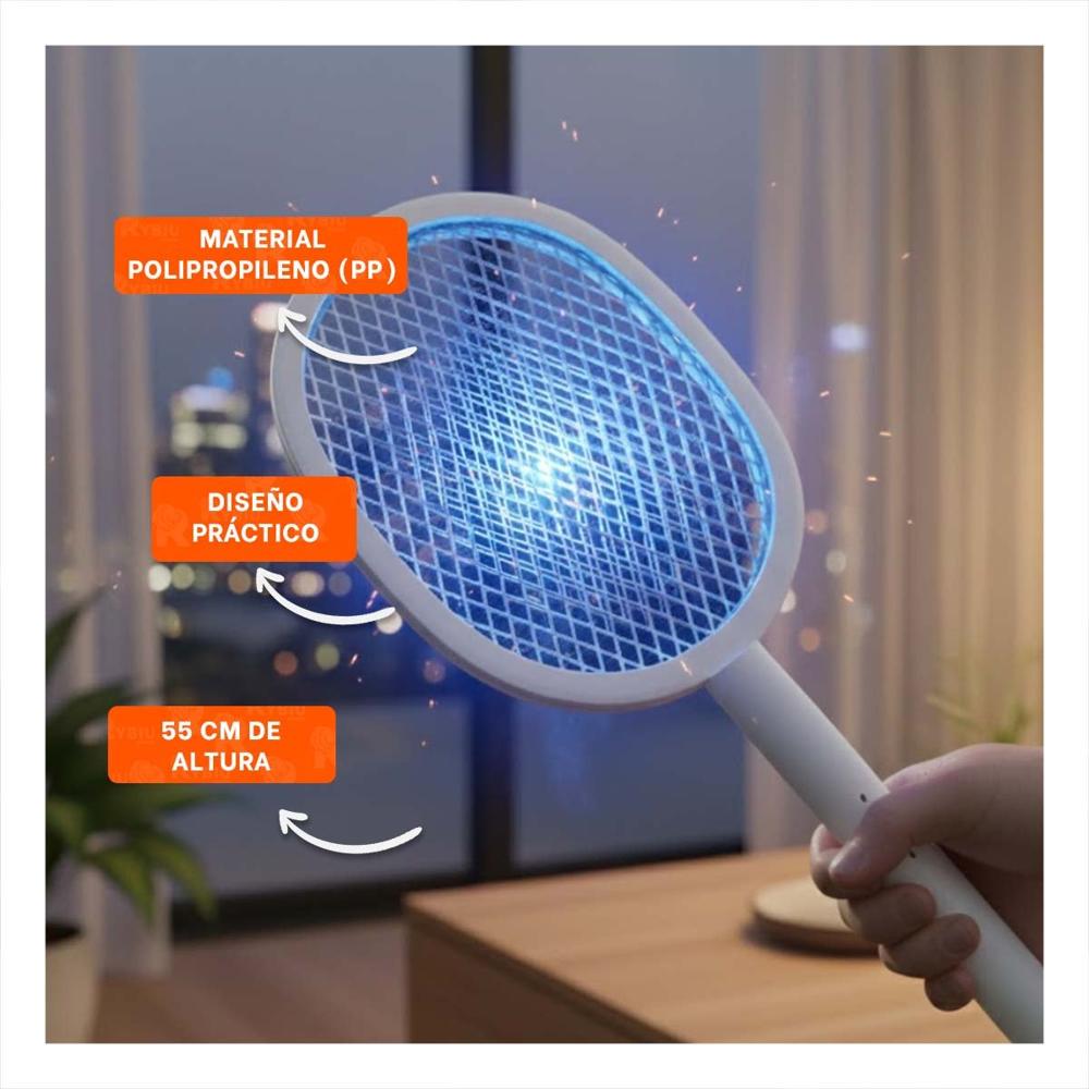 Raqueta Mosquitera con Base para Control de Insectos en Espacios del Hogar