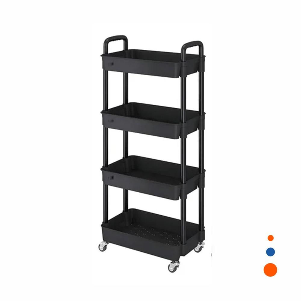 Organizador Movil 4 Niveles con Ruedas y Asas de Plastico Negro para Hogar Y Regalo Sticker