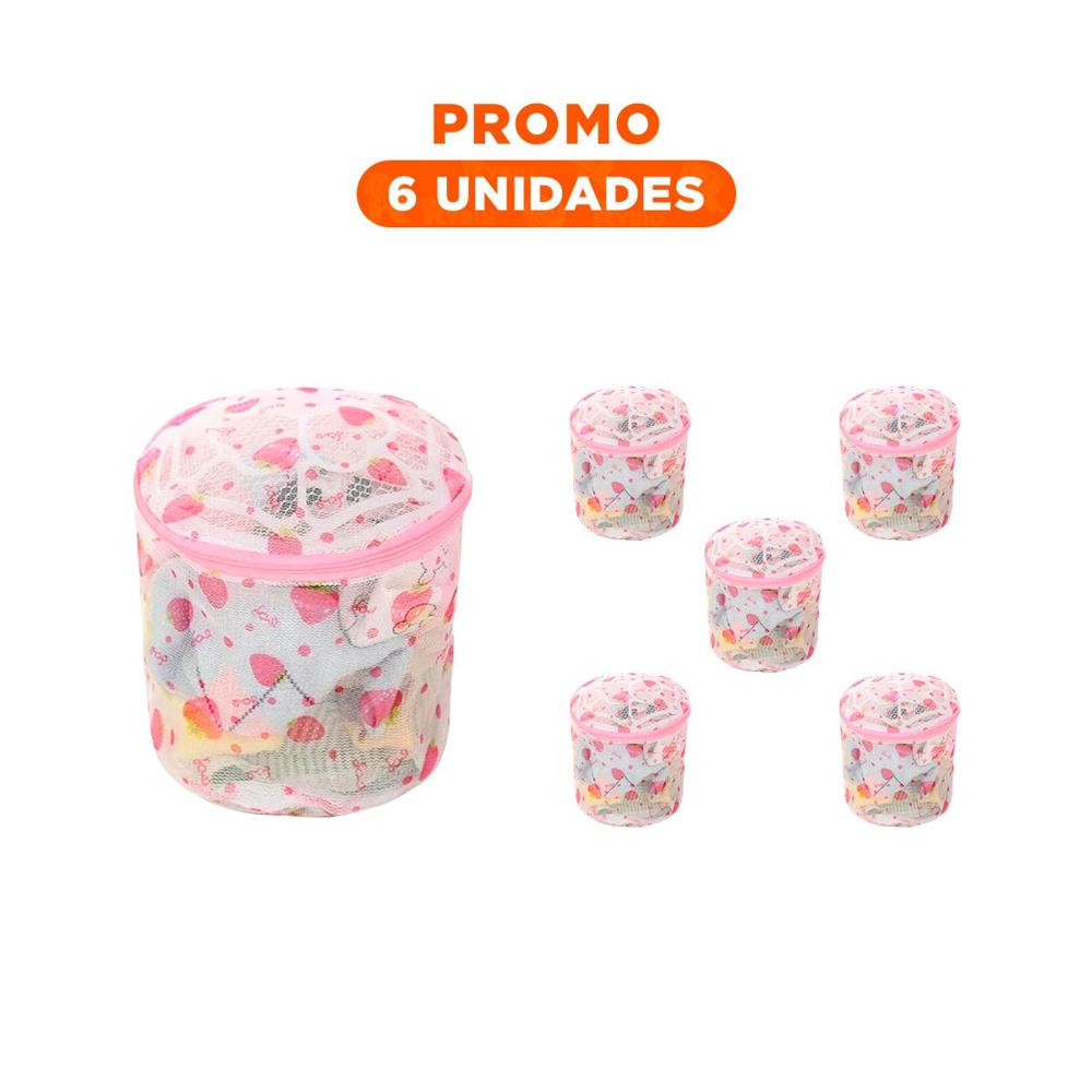 Pack6 Bolso Malla Lavadora Ropa Diseno Cilindro Blanco con Fresas Firme Y Regalo Sticker