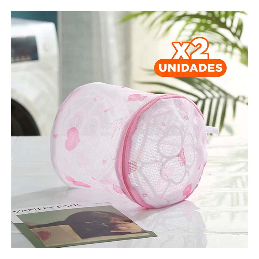 Pack2 Estuche Malla para Lavar Ropa Diseno Cilindro Blanco con Corazones Suave