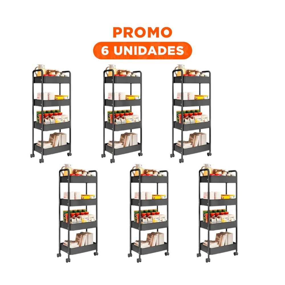 Pack6 Plataforma Organizadora de Metal Negro con Cuatro Niveles y Ruedas Y Regalo Sticker