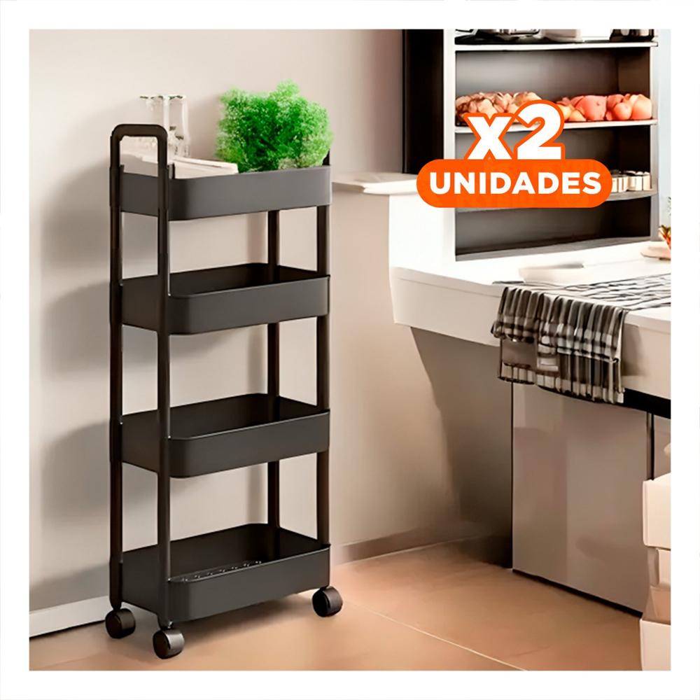 Pack2 Carrito Auxiliar 4 Niveles con Ruedas y Asas de Plastico Negro para Orden Y Papel Regalo
