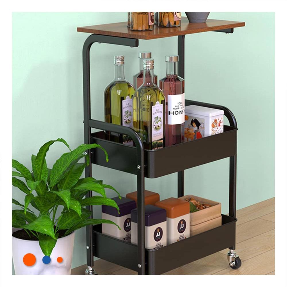 Estante Carrito con Mesa 3 Niveles con Ruedas Diseno Funcional Color Negro