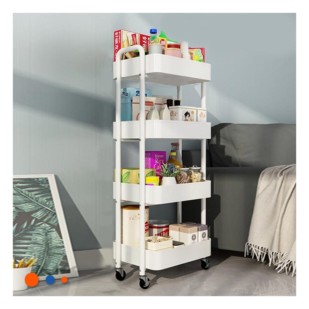 Estante Carrito Blanco de Metal con 4 Niveles Moviles para Cocina y Hogar