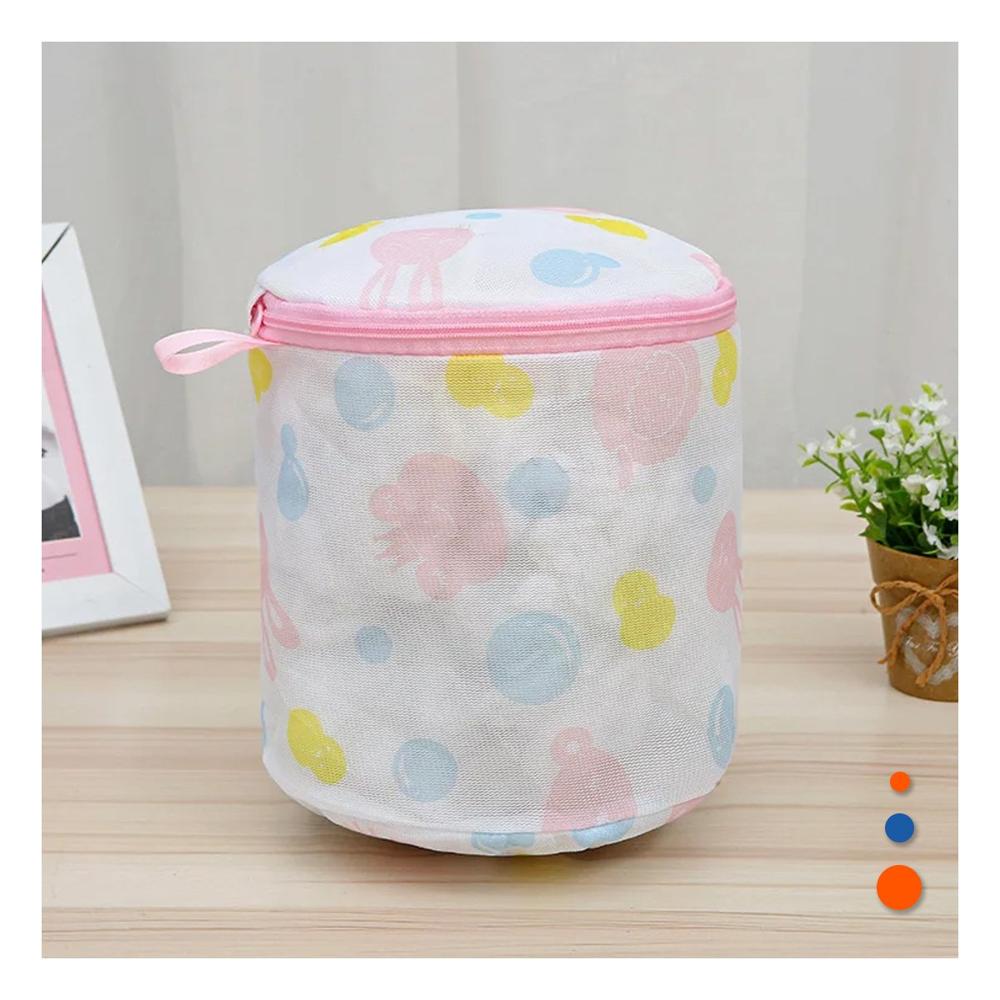 Bolsa Malla Lavado Ropa Forma Cilindro Blanco con Ositos Fino Uso Diario Y Papel Regalo