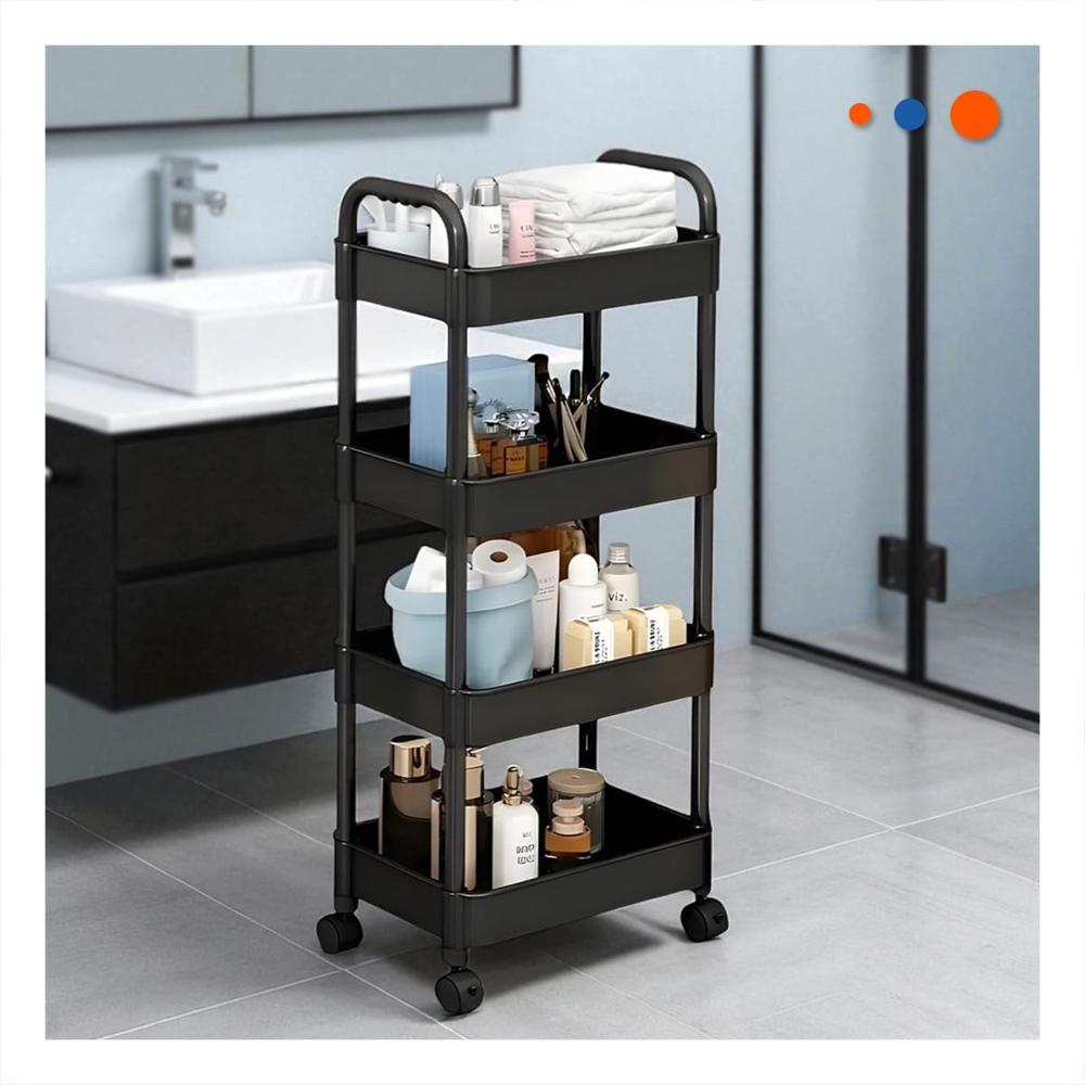 Carrito de Metal Negro con 4 Niveles y Ruedas Practico para Cocina y Hogar Y Papel Regalo