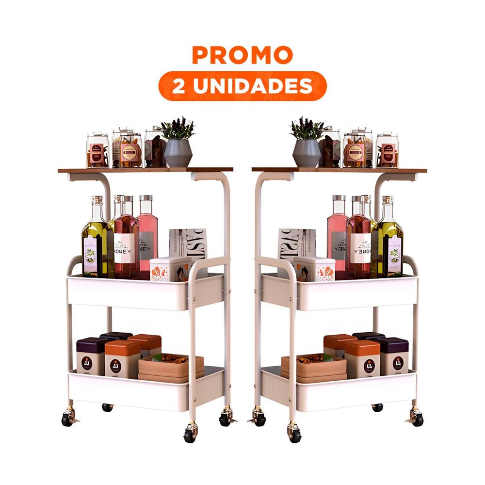 Pack2 Mueble Carrito con Mesa 3 Niveles Estilo Compacto con Ruedas Blanco Y Regalo Sticker