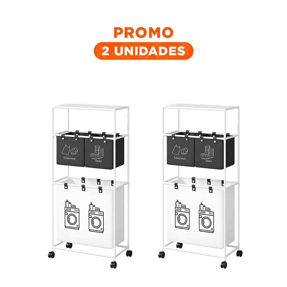 Pack2 Mueble Ropa Sucia 3 Niveles Practica con 3 Cestos Negro Blanco Y Regalo Sticker