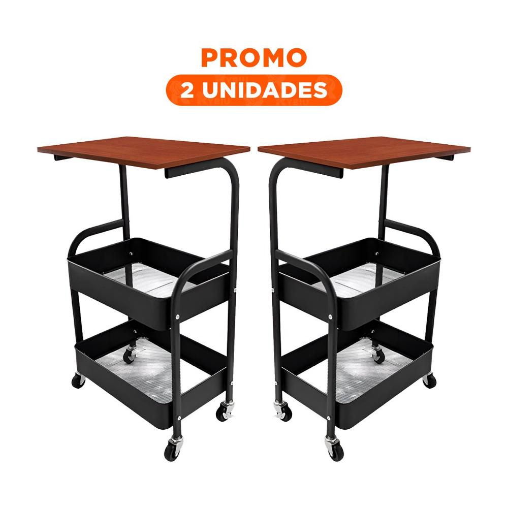 Pack2 Mueble Carrito con Mesa 3 Niveles Estilo Compacto con Ruedas Negro Y Regalo Sticker