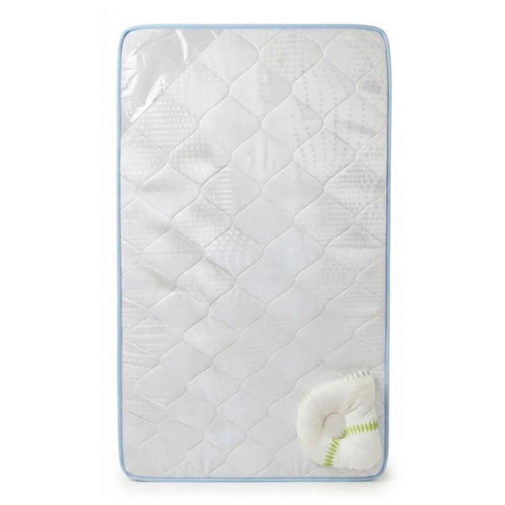 Colchón para cuna bebe detalles Celeste con Almohada Pelotitas