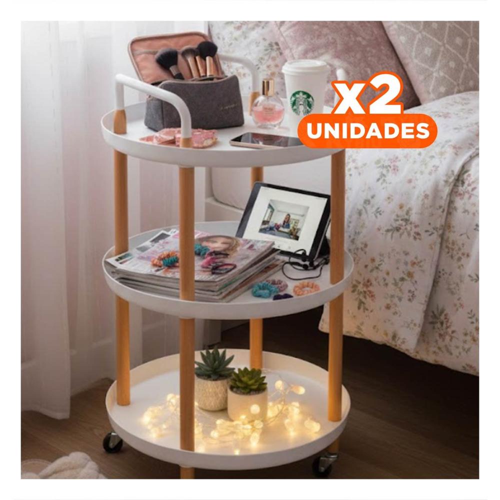 Pack2 Mesa Carrito 3 Niveles Circular con Asa Blanco Para Cocina y Sala