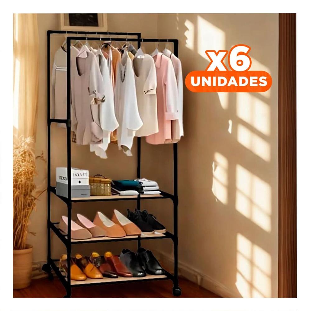 Pack6 Soporte Organizador 3 Niveles con Perchera Doble Versatil para Casa Negro