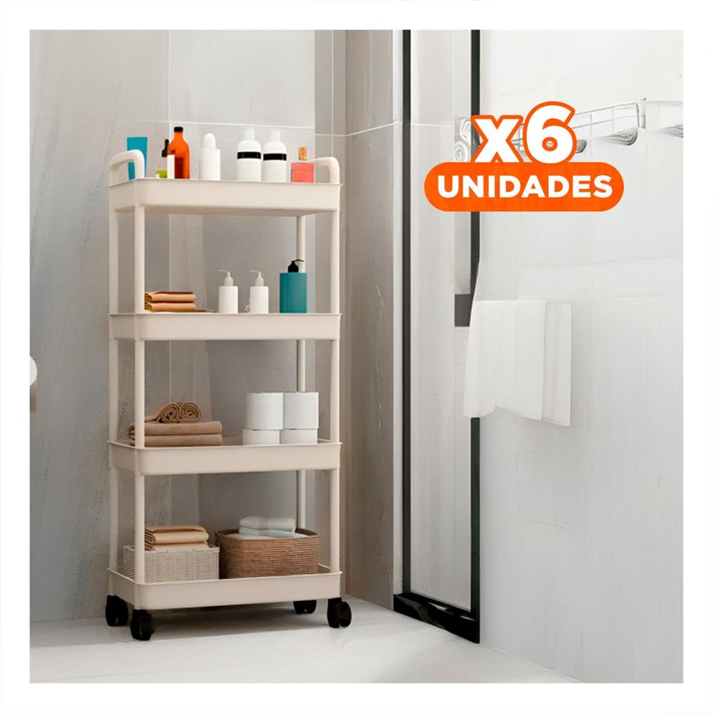 Pack6 Plataforma Movil Blanca de Plastico con Cuatro Niveles Ruedas y Asas Hogar Y Papel Regalo